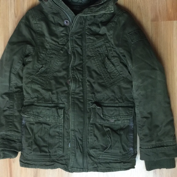 abercrombie kids Basin Mountain Green Winter Coat with Fur Hood Size S - Picture 6 of 9